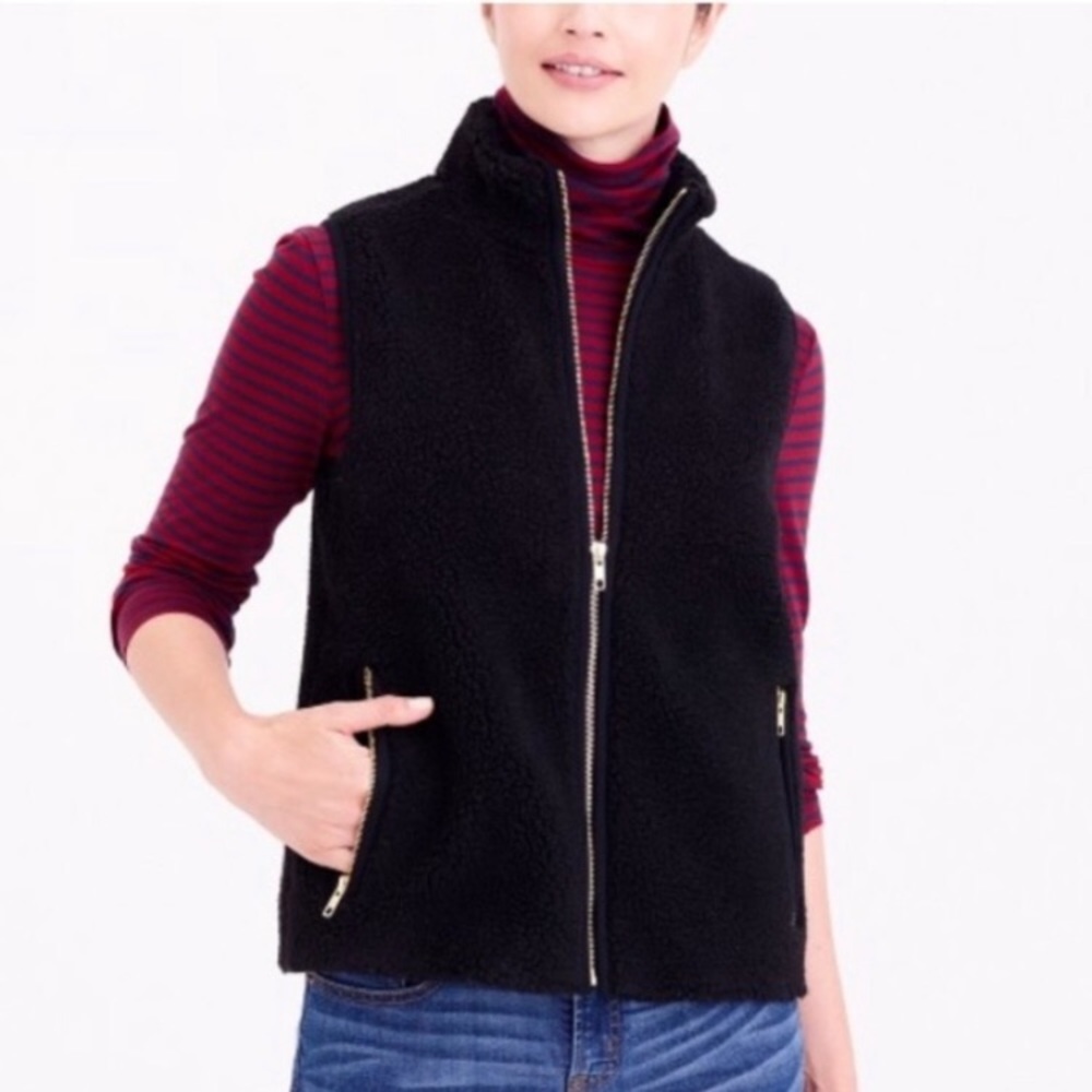 J. Crew Sherpa Teddy Black Vest SZ XS VGUC